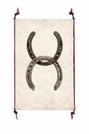 Decorative wall art with horseshoe design on a textured background