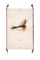 Fishing fly on a white background with a decorative leather frame