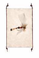 Fishing fly on a white background with a leather frame