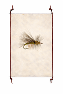 Fishing fly on a white background with a decorative frame