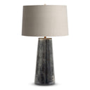 Wyatt Table Lamp with a textured gray base and beige lampshade on a white background