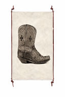 Decorative wall art with a cowboy boot on a white background