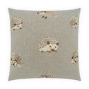 light grey/tan pillow with hedgehog pattern on a white background