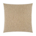 A square throw pillow featuring a woven vertical stripe pattern in brown and cream, shown against a plain white background.