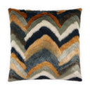 Multicolored zigzag patterned faux fur pillow on a white background
