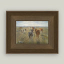 Framed western art print of a cattle herd on an open prairie, in a rustic brown wood frame.