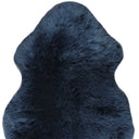 Blue sheepskin fur rug on a white background