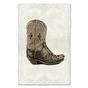 Black and white illustration of a cowboy boot on a textured background