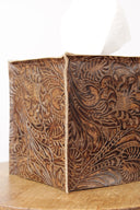 Embossed Brown Leather Single Tissue Box Cover