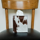 Dark Brown and White Spotted Hair-On-Hide Leather Tissue Box Cover