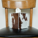 Dark Brown and White Spotted Hair-On-Hide Leather Tissue Box Cover