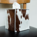 Dark Brown and White Spotted Hair-On-Hide Leather Tissue Box Cover