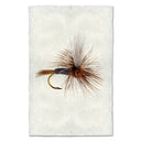 Fishing fly on a textured white paper background