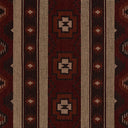 Close-up of Adobe Red Hand-Woven Rug with geometric designs in brown, red and beige.