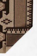 Close-up of Adobe Brown Hand-Woven Rug
with geometric design on a white background