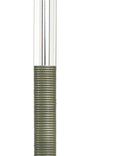 A close-up of a transparent glass or acrylic rod with a ribbed metallic olive-bronze lower section, shown vertically on a plain white background.