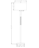 Technical dimension diagram of a floor lamp with a rectangular shade, cylindrical stem, and round base, showing measurements in inches on a white background.
