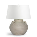 Beale Table Lamp with a textured ceramic base and white shade on a white background