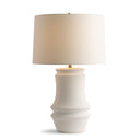 Clint Table lamp with a beige shade and white ceramic base on a white background