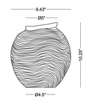 Line drawing of a decorative vase with dimensions labeled