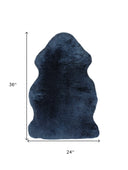 Blue sheepskin fur rug with dimensions of 24x36 inches on a white background