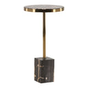 Small round table Petrified wood table with brass accents on a white background