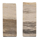 Two rectangular wooden blocks with a natural, layered finish on a white background