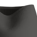 Close-up of black jeans with a brand label on a white background