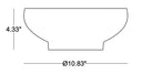 A simple black-and-white line drawing showing the outline of a bowl or cup shape with dimension labels: 4.33 inches on the left side and ×10.