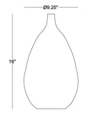 A simple black line drawing of a vase-like silhouette with dimension labels showing a height of 16 inches and a top opening diameter of 9.25 inches on a white background.