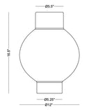 Technical drawing of a spherical object with dimensions labeled
