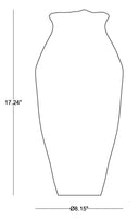 Black line drawing of a vase outline with dimension markings showing a height of 17.24 inches and a diameter of Ø8.