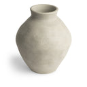 A textured ceramic vase with a rounded body, narrow neck, and flared rim, shown on a clean white background with a soft shadow.