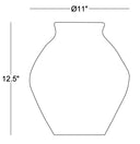 Black line drawing of a vase outline with dimension labels showing a width of 11 inches and a height of 12.5 inches on a white background.