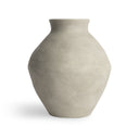 A small matte ceramic vase with a textured finish, featuring a flared oval body and a short cylindrical neck, shown on a white background with a soft shadow.