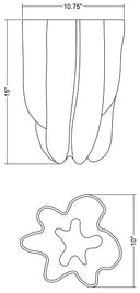 Technical drawing of a floral design with measurements of 10.75"wide x 15"tall