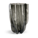Smoky gray vase with a unique, organic shape on a white background