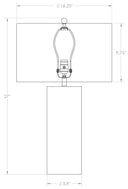 Technical dimension drawing of a table lamp with a rectangular shade, central stem, and cylindrical base on a white background, showing measurements of 27 inches height, 16.25 inches top diameter, and 5.