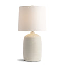Jefferson Table lamp with a beige ceramic base and white shade on a white background