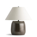 Jennifer Table lamp with a textured brown base and white shade on a white background