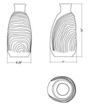 Technical drawing of a decorative vase with dimensions of 6.25"x7"x14"