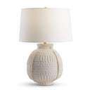 Kate White textured table lamp with a white shade on a white background