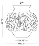 Black and white line art diagram showing the dimensions of a vase, with measurements for diameter at the top (Ø7"), overall height (12.75"), middle width (Ø4.