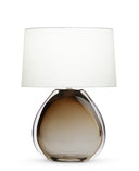 Oriole Table Lamp with a white shade and brown glass base on a white background