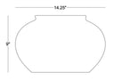 A simple line drawing of a rounded vase or pot outline with dimension labels showing 14.25 inches across the top and 9 inches tall on a white background.