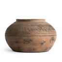 Decorative brown vase with intricate patterns on a white background