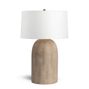 Pretoro Table Lamp with a beige base and white shade on a white background