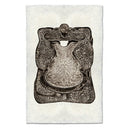 Decorative saddle with intricate patterns on a white background