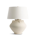 Sandra Table Lamp with a white ceramic base and white shade on a white background