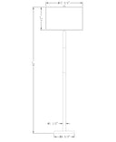 Technical dimension diagram of a floor lamp with a rectangular shade, pole, and base, showing measurements in inches with phi symbols on a white background.